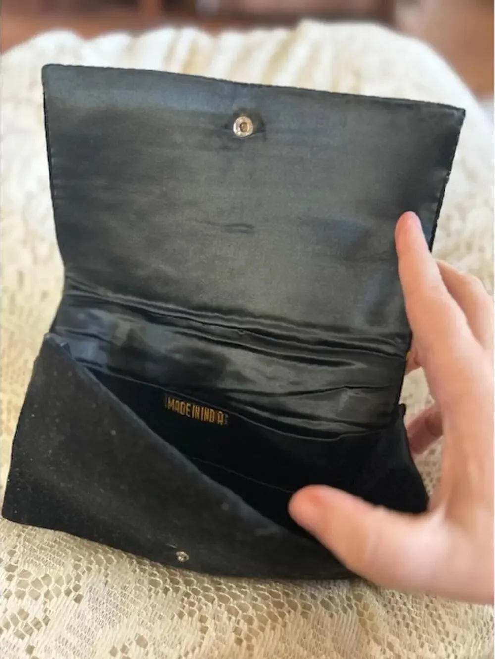 Vintage Black Velvet Clutch with Gold Embroidery